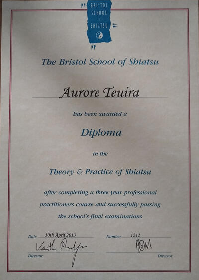 shiatsu diplôme Aurore